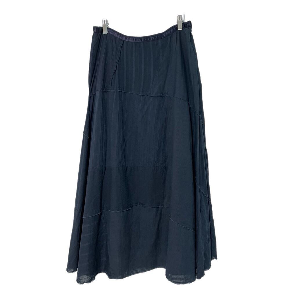 Sundance Patchwork Chambray Skirt Size 12 Blue 100% Cotton Country Side Villa